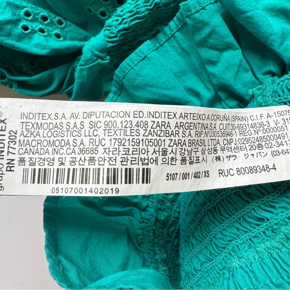 Zara Smocked Cropped Top Eyelet Ruffle Trim Green Puff Sleeve Boho Square Sz XS - Picture 5 of 14